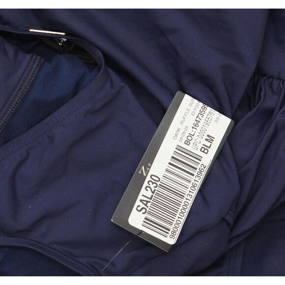 Lauren Ralph Lauren Club Solid Ruffle Surplice One-Piece Swimsuit Dark Navy 10 - Picture 3 of 7